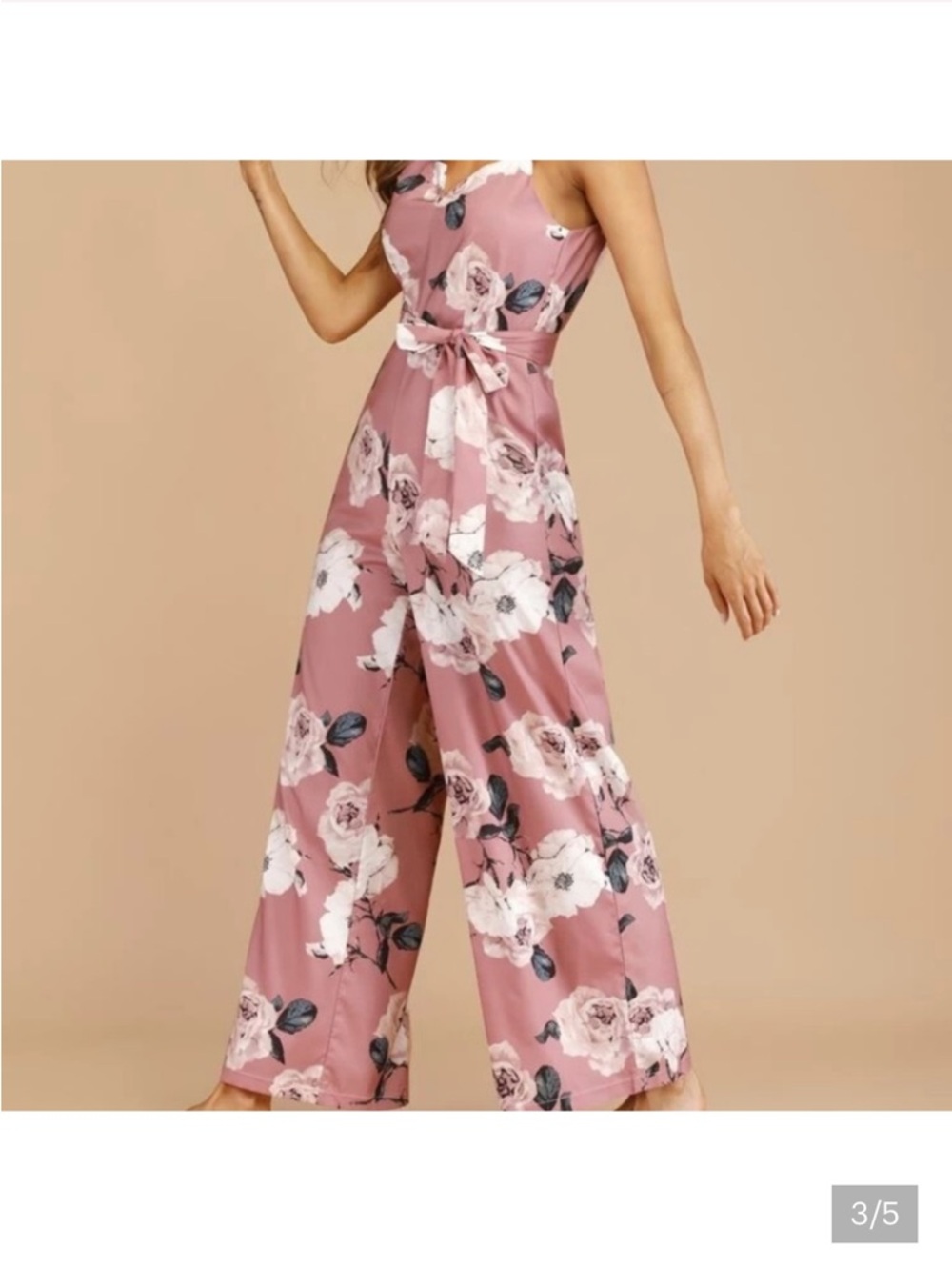 NWT Floral Wide-Leg Cami Belted  floral jumpsuit. Pink& white w/ belt Sz S - Picture 2 of 5